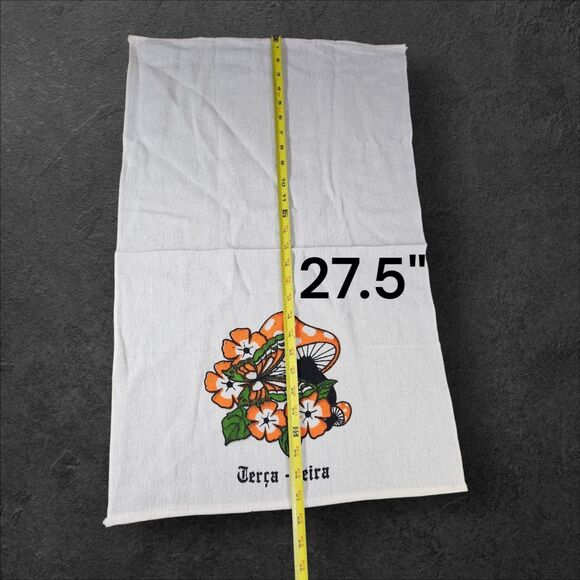 Vintage Terça-feira Mushroom Tea Towel Tuesday Day of Week Orange Flowers Linen - Picture 5 of 6